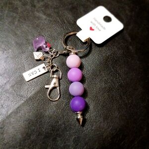 Purple Beaded Keychain with Charms